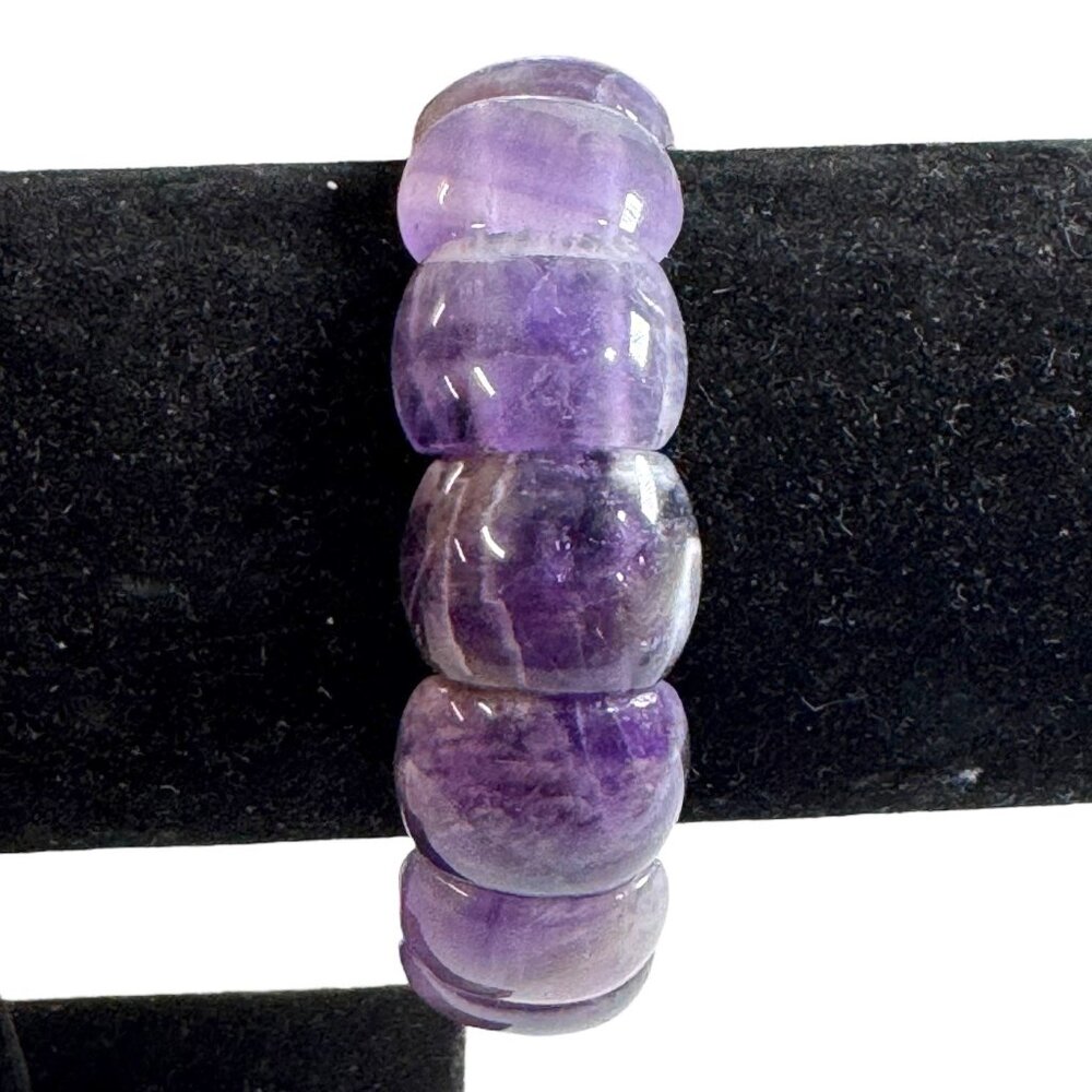 Natural Amethyst Chunky Bead Stretch Bracelet UTC 925 Sterling Silver One Size